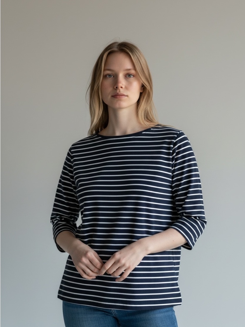 Pink Tartan Navy and White Striped Long Sleeve Tee